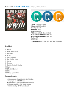 KMFDM WWIII Tour 2003 Mp3, Flac, Wma