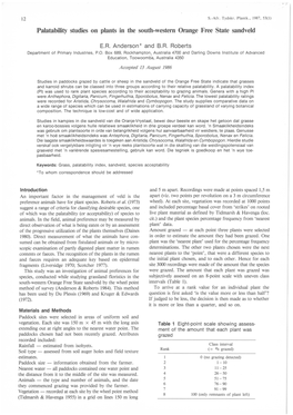 Palatability Studies on Plants in the South-Western Orange Free State Sandveld