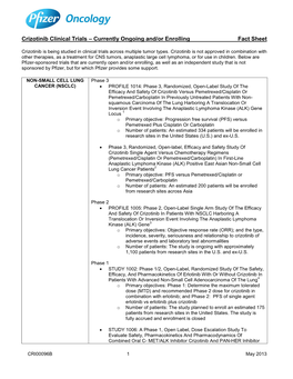 Crizotinib Clinical Trials – Currently Ongoing And/Or Enrolling Fact Sheet