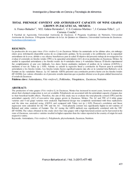 Total Phenolic Content and Antioxidant Capacity of Wine Grapes Grown in Zacatecas, Mexico