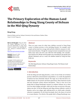 The Primary Exploration of the Human-Land Relationships in Dong Xiang County of Sichuan in the Mid-Qing Dynasty
