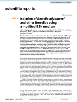 Isolation of Borrelia Miyamotoi and Other Borreliae Using a Modified