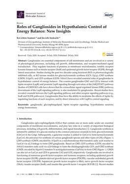 Roles of Gangliosides in Hypothalamic Control of Energy Balance: New Insights