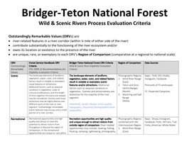 Bridger-Teton National Forest Wild & Scenic Rivers Process Evaluation Criteria