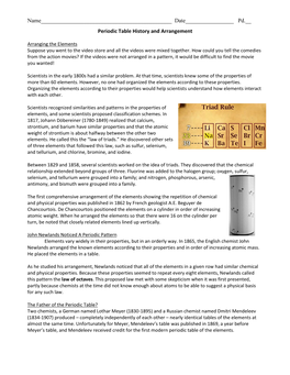 Periodic Table History and Arrangement