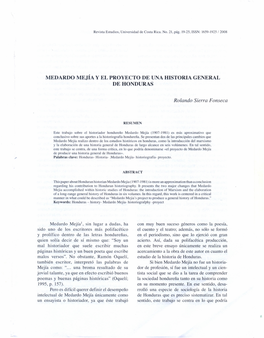 Medardo Mejía Y El Proyecto De Una Historia General De Honduras