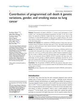 Contribution of Programmed Cell Death 6 Genetic Variations, Gender, and Smoking Status to Lung Cancer