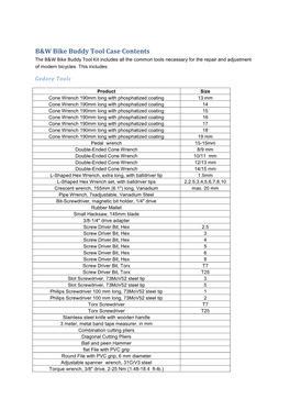 B&W Bike Buddy Tool Case Contents