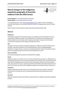 Recent Changes to the Indigenous Population Geography of Australia: Evidence from the 2016 Census