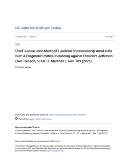Ketter, Chief Justice John Marshall's Judicial Statesmanship