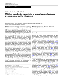 Handclasp Grooming Among Captive Chimpanzees