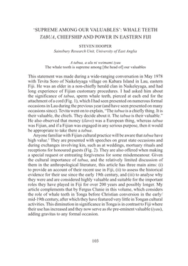 Whale Teeth Tabua, Chiefship and Power in Eastern Fiji