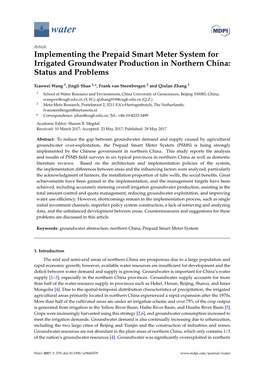 Implementing the Prepaid Smart Meter System for Irrigated Groundwater Production in Northern China: Status and Problems