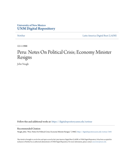 Notes on Political Crisis; Economy Minister Resigns John Neagle