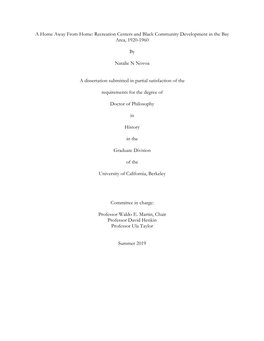 A Home Away from Home: Recreation Centers and Black Community Development in the Bay Area, 1920-1960