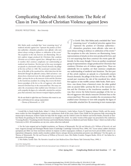 Complicating Medieval Anti-Semitism: the Role of Class in Two Tales of Christian Violence Against Jews