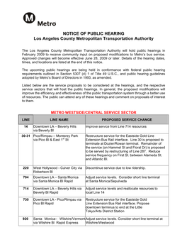 NOTICE of PUBLIC HEARING Los Angeles County Metropolitan Transportation Authority