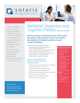 Bacterial Vaginosis and Vaginitis Panels,Basic and Plus