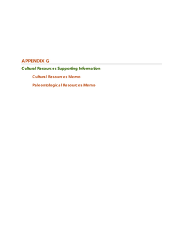 APPENDIX G Cultural Resources Supporting Information