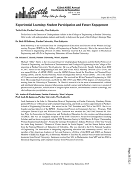 Experiential Learning: Student Participation and Future Engagement