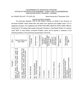 Government of Arunachal Pradesh Office of the Executive Engineer :: Public Health Engineering and Water Supply Division :: Khonsa