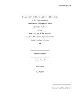 Project # DJO-0209 Development of a Wind Monitoring System and Grain