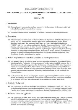 Crossrail Planning Fees Explanatory Notes