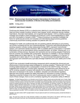 Pharmacologic Smoking Cessation Interventions for Patients with Cardiovascular Conditions: a Review of the Safety and Guidelines