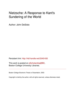 Nietzsche: a Response to Kant's Sundering of the World
