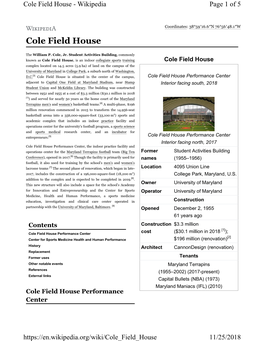 Cole Field House - Wikipedia Page 1 of 5