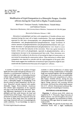 Modification of Lipid Composition in a Dimorphic Fungus, Candida Albicans During the Yeast Cell to Hypha Transformation