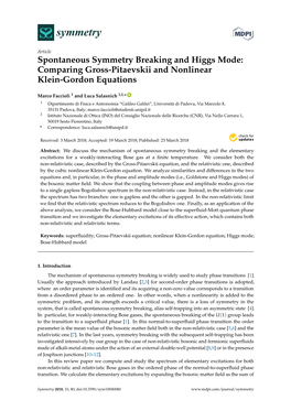 Spontaneous Symmetry Breaking and Higgs Mode: Comparing Gross-Pitaevskii and Nonlinear Klein-Gordon Equations