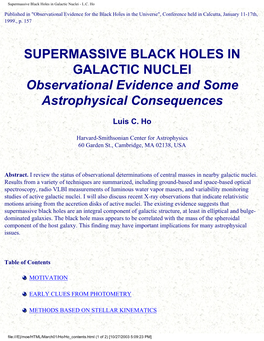 Supermassive Black Holes in Galactic Nuclei - L.C