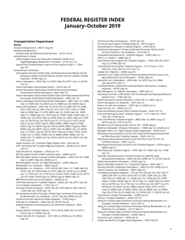 FEDERAL REGISTER INDEX January–October 2019