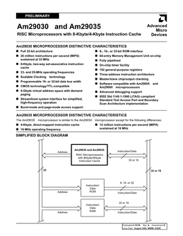 Am29030 and Am29035 Micro RISC Microprocessors with 8-Kbyte/4-Kbyte Instruction Cache Devices