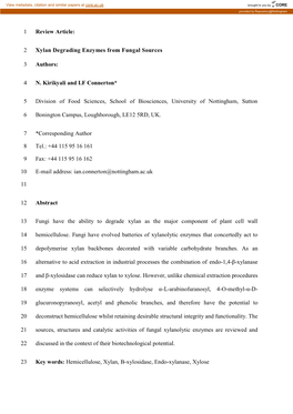 1 Xylan Degrading Enzymes from Fungal Sources 2 Authors