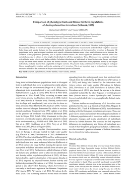 Comparison of Phenotypic Traits and Fitness for Three Populations of Austropotamobius Torrentium (Schrank, 1803)