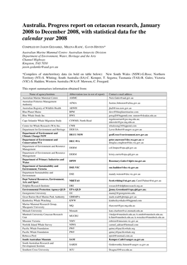 Australia. Progress Report on Cetacean Research, January 2008 to December 2008, with Statistical Data for the Calendar Year 2008