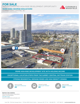 For Sale Transit-Oriented High-Rise Development Opportunity 10293 King George Boulevard Surrey City Centre, Bc