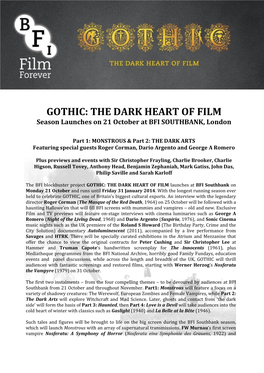 GOTHIC: the DARK HEART of FILM Season Launches on 21 October at BFI SOUTHBANK, London