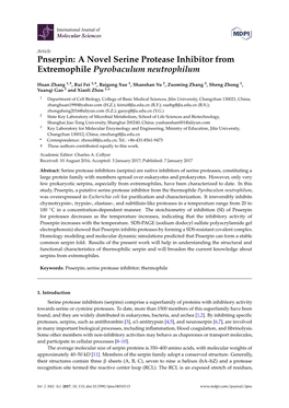 Pnserpin: a Novel Serine Protease Inhibitor from Extremophile Pyrobaculum Neutrophilum