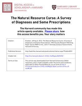 The Natural Resource Curse: a Survey of Diagnoses and Some Prescriptions