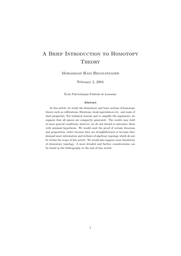 Homotopy Theory