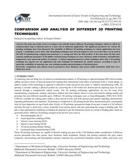 Comparison and Analysis of Different 3D Printing Techniques