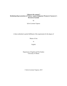 Rethinking Representations of Violence Against Indigenous Women in Vancouver’S Downtown Eastside