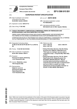 Tissue Treatment Composition Comprising Fibrin Or