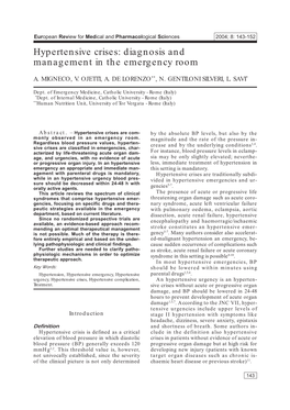 Hypertensive Crises: Diagnosis and Management in the Emergency Room