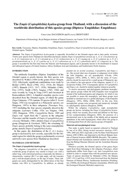 The Empis (Coptophlebia) Hyalea-Group from Thailand, with a Discussion of the Worldwide Distribution of This Species Group (Diptera: Empididae: Empidinae)