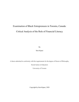 Examination of Black Entrepreneurs in Toronto, Canada