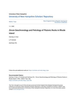 Zircon Geochronology and Petrology of Plutonic Rocks in Rhode Island